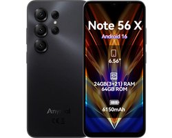 Anyreal Note 56 X Smartphone - 6,56 Inch - 24GB(3+21) RAM - 64GB ROM - 6150 mAh - Android 16 - Zwart