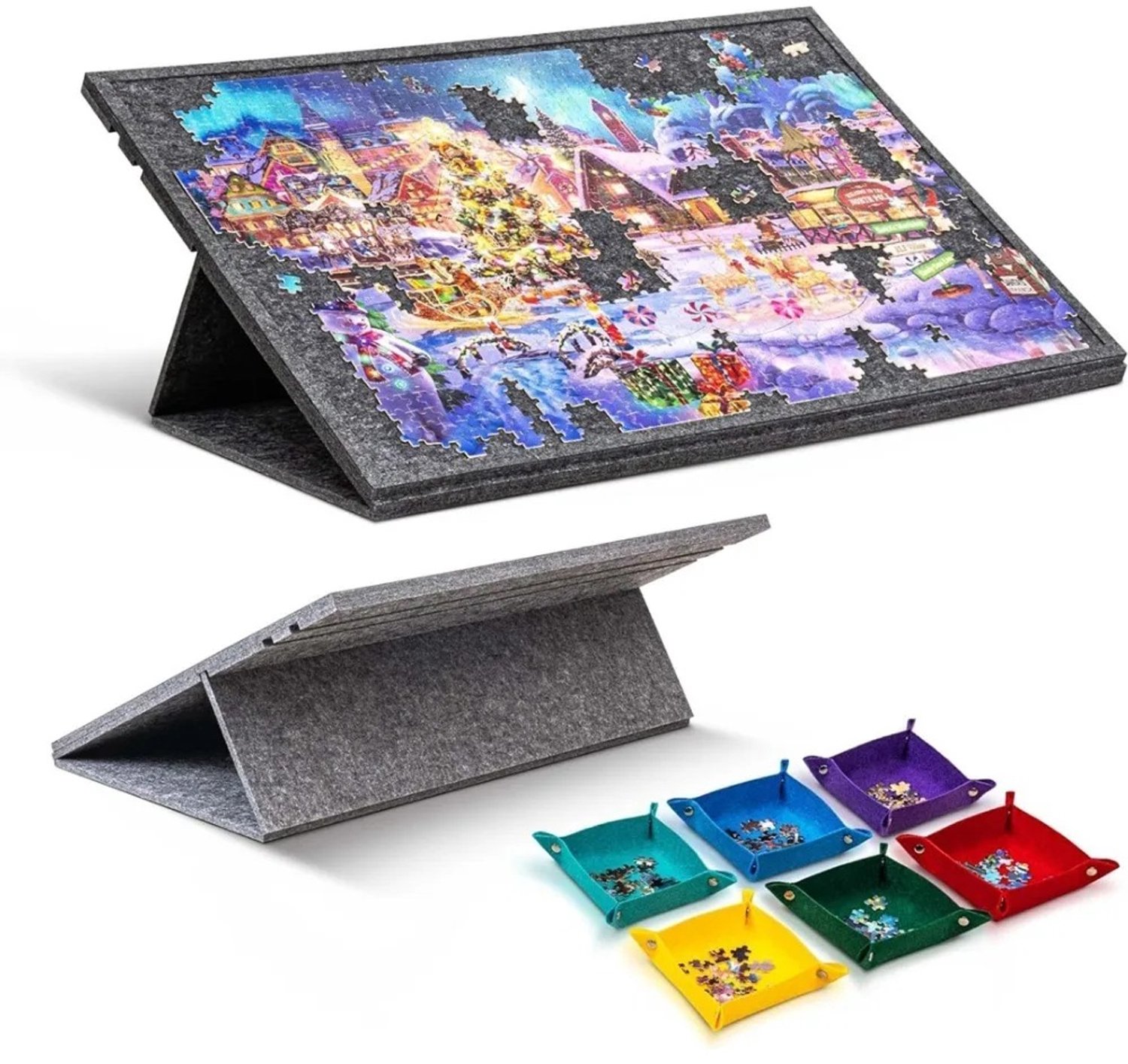 Lejoraa Puzzelbord 1000 Stukjes – Vilt Puzzeltafel - met Standaard - 6 Sorteerbakjes - Stofhoes – Verstelbaar en Draagbaar