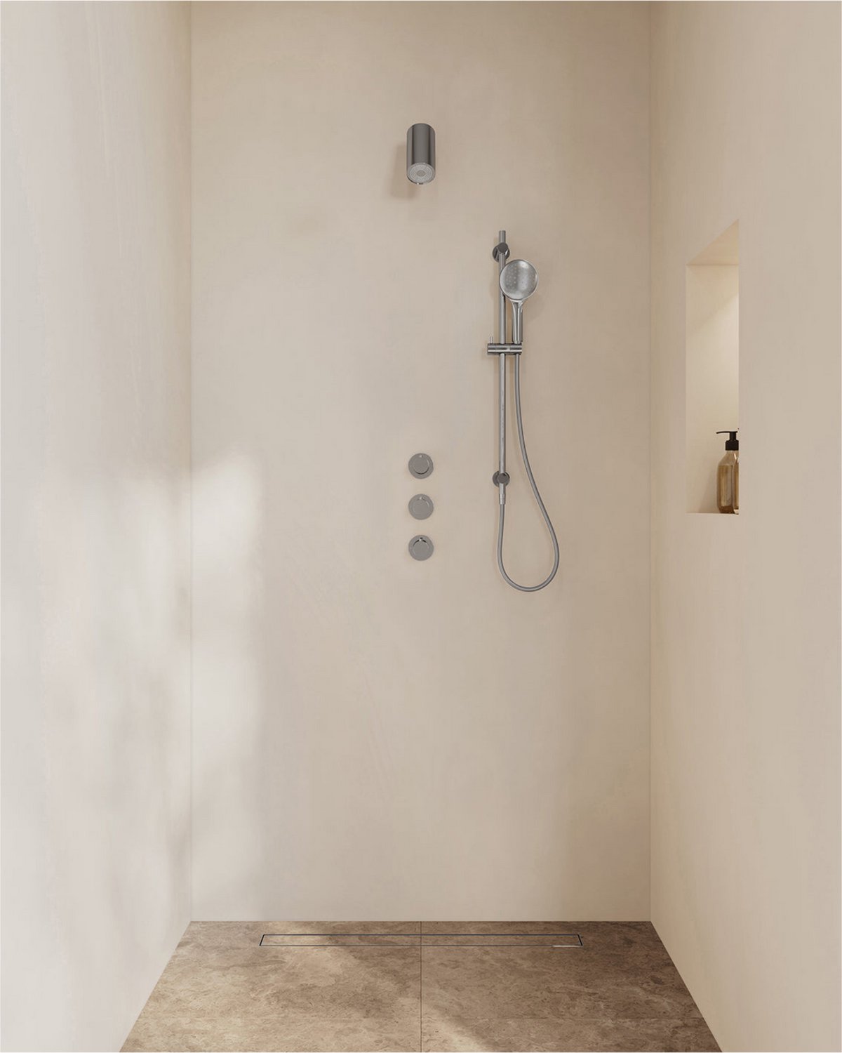 Caral inbouwthermostaat 2 stopkranen compleet met Beam hoofddouche glijstang en 3 standen handdouche chroom