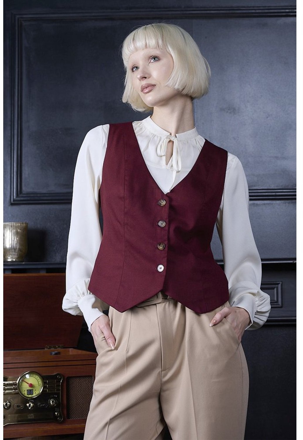 Banned - Selma Dames gilet - XL - Bordeaux rood