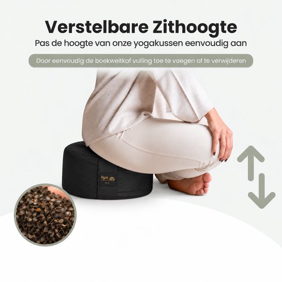 Ryce® MeditatieKussen - Yoga - Katoen - Boekweit - Zwart