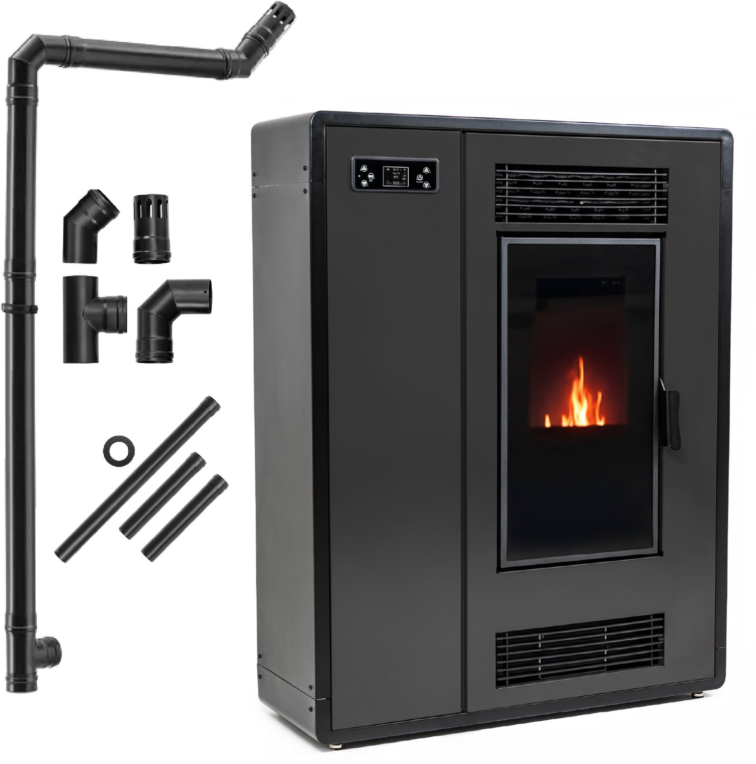THUNDER Pelletkachel - Vrijstaand - 11 kW - WiFi - 19 kg reservoir - THUNDER ARIA-BLACK
