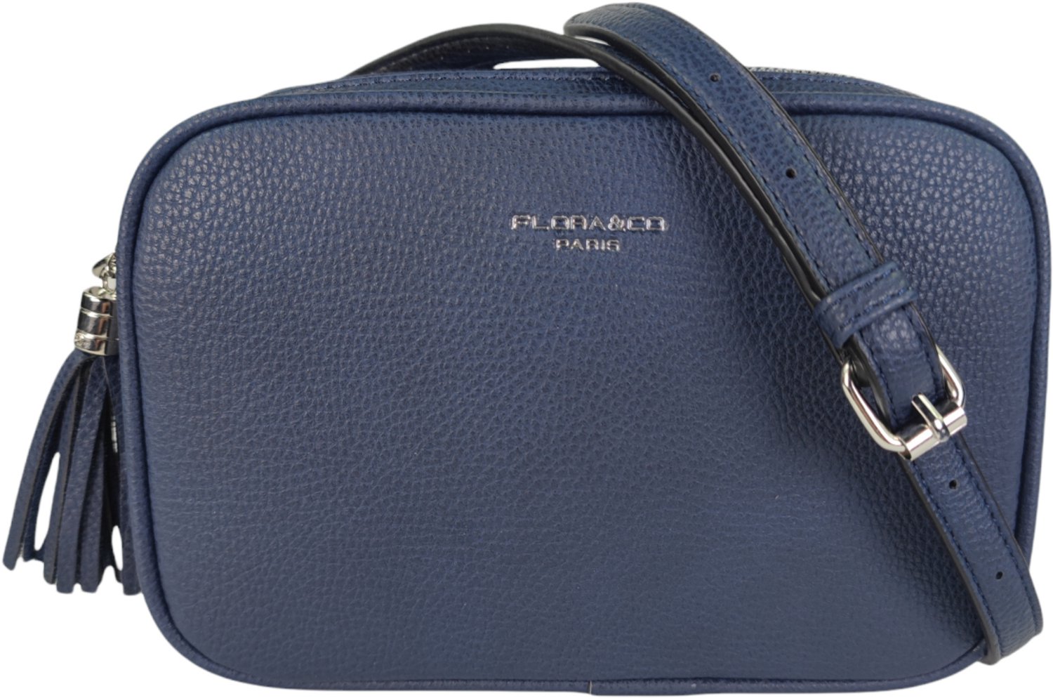 Flora&Co - KAEL - zacht generfd imitatieleer - crossbody handtas dames- 2 vakken met rits - lange instelbare riem - donkerblauw