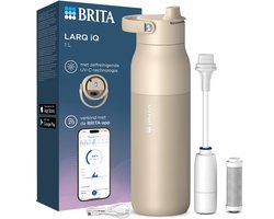 BRITA LARQ iQ Digitale Drinkfles - Beige - 1000ml - Slimme RVS waterfles met app voor live-tracking en motivatie, actieve koolstofwaterfilter & UV-C - neutraliseert 99.99% bacteriën, vermindert micro-onzuiverheden, PFAS & meer