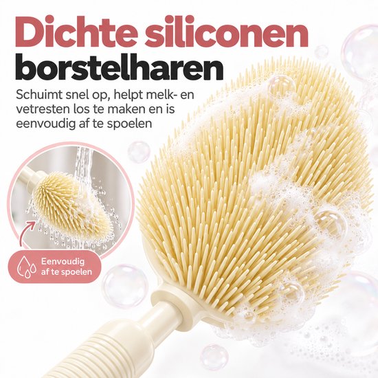 Flessenborstel Set 3-delig - Siliconen - BPA-vrij - Babyflessen - Speenborstel - Rietjesborstel - Roze — afbeelding 2