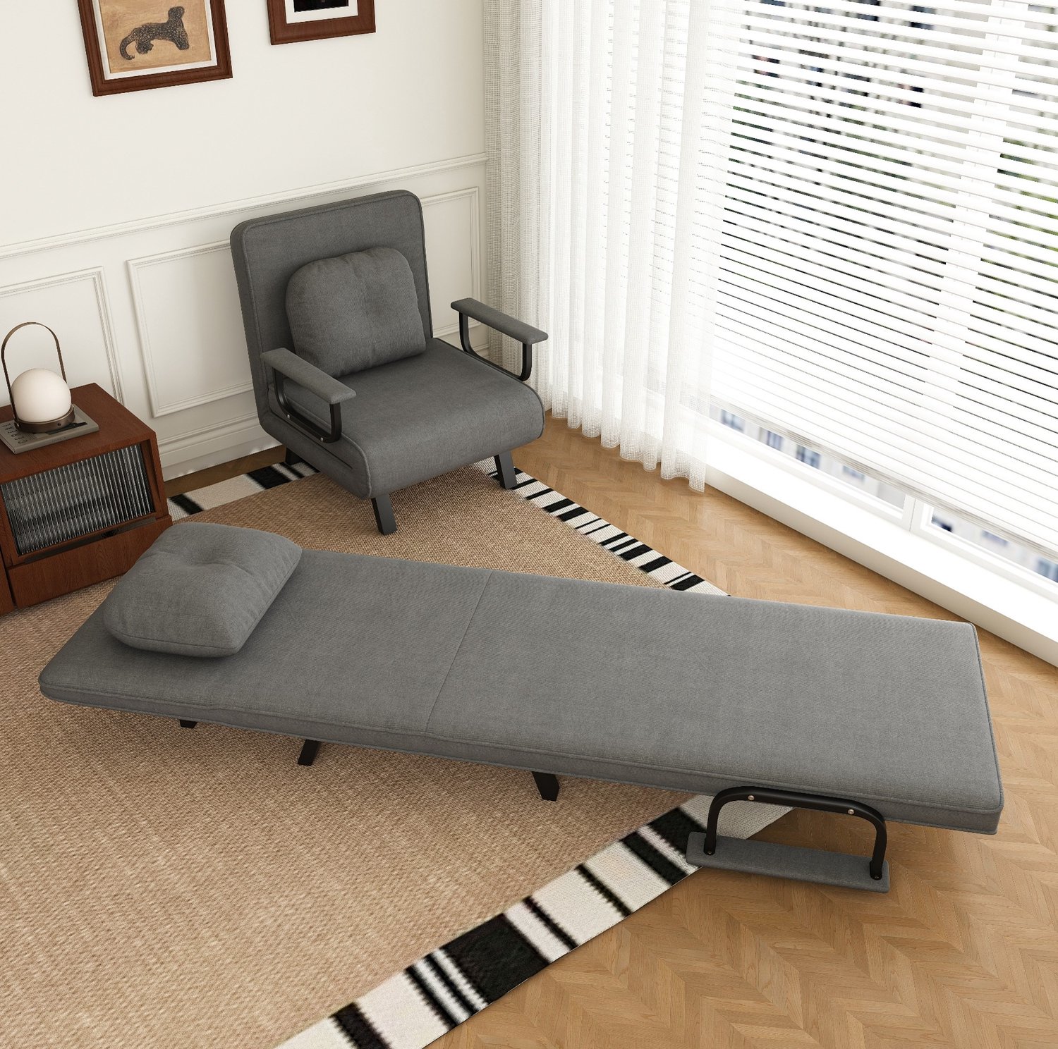 OKWISH Relaxfauteuil 60 x 60 cm - 5-Standen Verstelbare Rugleuning En Ligfunctie - Voor Lezen En Ontspannen - Chenille En Metaal - Grijs