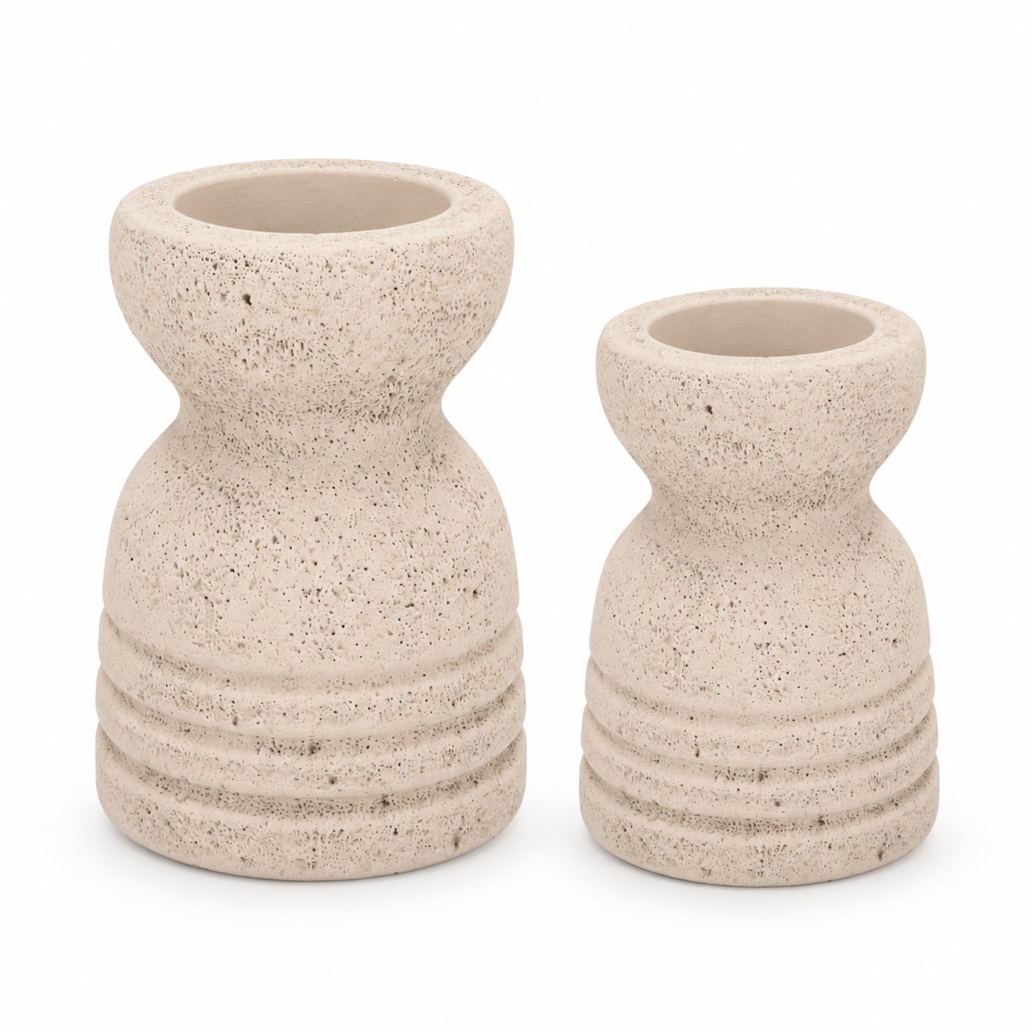 Daan Kromhout - Kaarsenhouder - Waxinehouder - Set van 2 - Beton - Cementlook - 12 en 16 cm hoog - dinerkaars, waxinelichtje