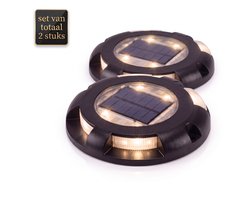 Oneproduct Solar Opritverlichting 2 Stuks - LED Padverlichting op Zonne-energie - 3500K Warm Wit - Zwart - IP68