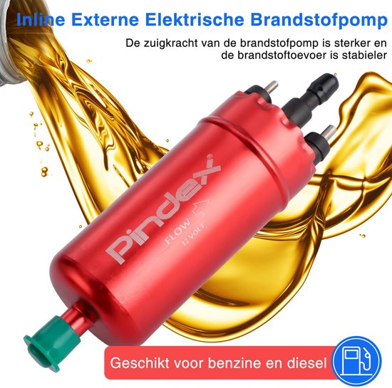 12V Elektrische Brandstofpomp Hogedruk Universele 12 V Inline Benzine Diesel Brandstof Transfer Pomp 125PSI Externe Pomp Vervanging 0580464070 (Rood) — afbeelding 3