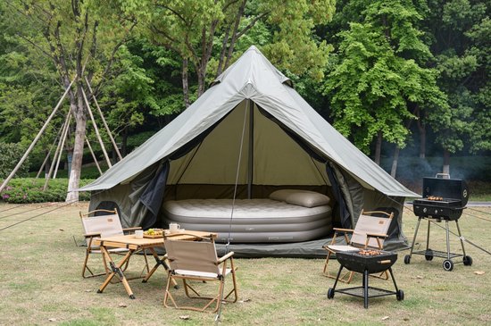 WUVRIE - Bell-tent 300x300x200 cm - 3-4 personen, kacheldoorvoer en insectengaas - Donkergroen — afbeelding 2