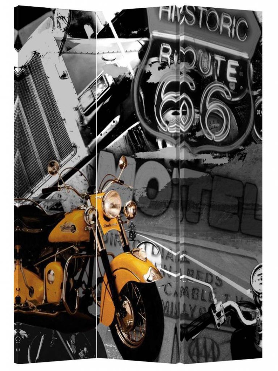 Fine Asianliving Kamerscherm Scheidingswand B120xH180cm 3 Panelen Retro Route 66 Multicolour, Grijs