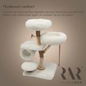 Krabpaal met twee comfortabele, wasbare pluche ligbedden en een natuurlijke houten basis.