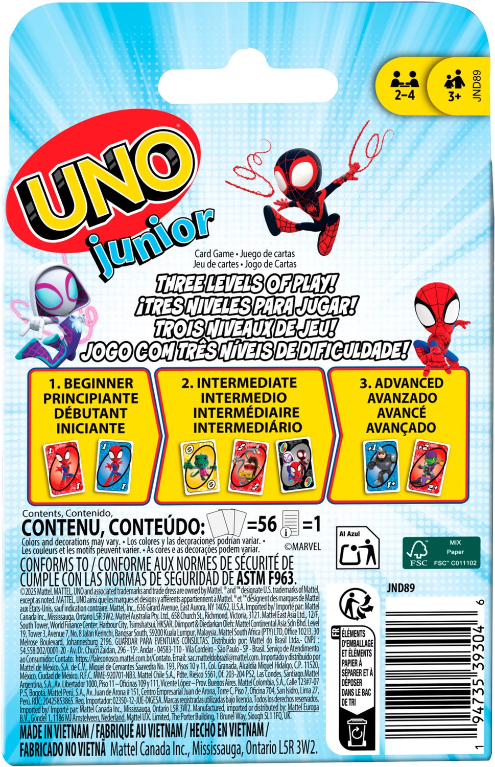 Mattel UNO Junior kaartspel Spidey & Friends voor kinderen. — afbeelding 3