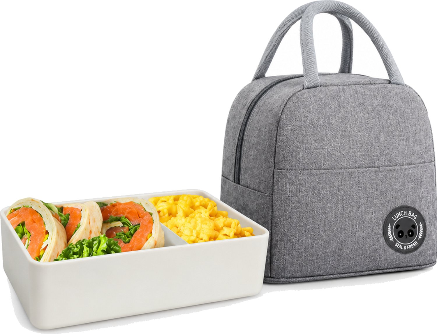 Witte broodtrommel met twee lagen en bijgeleverde lunchtas