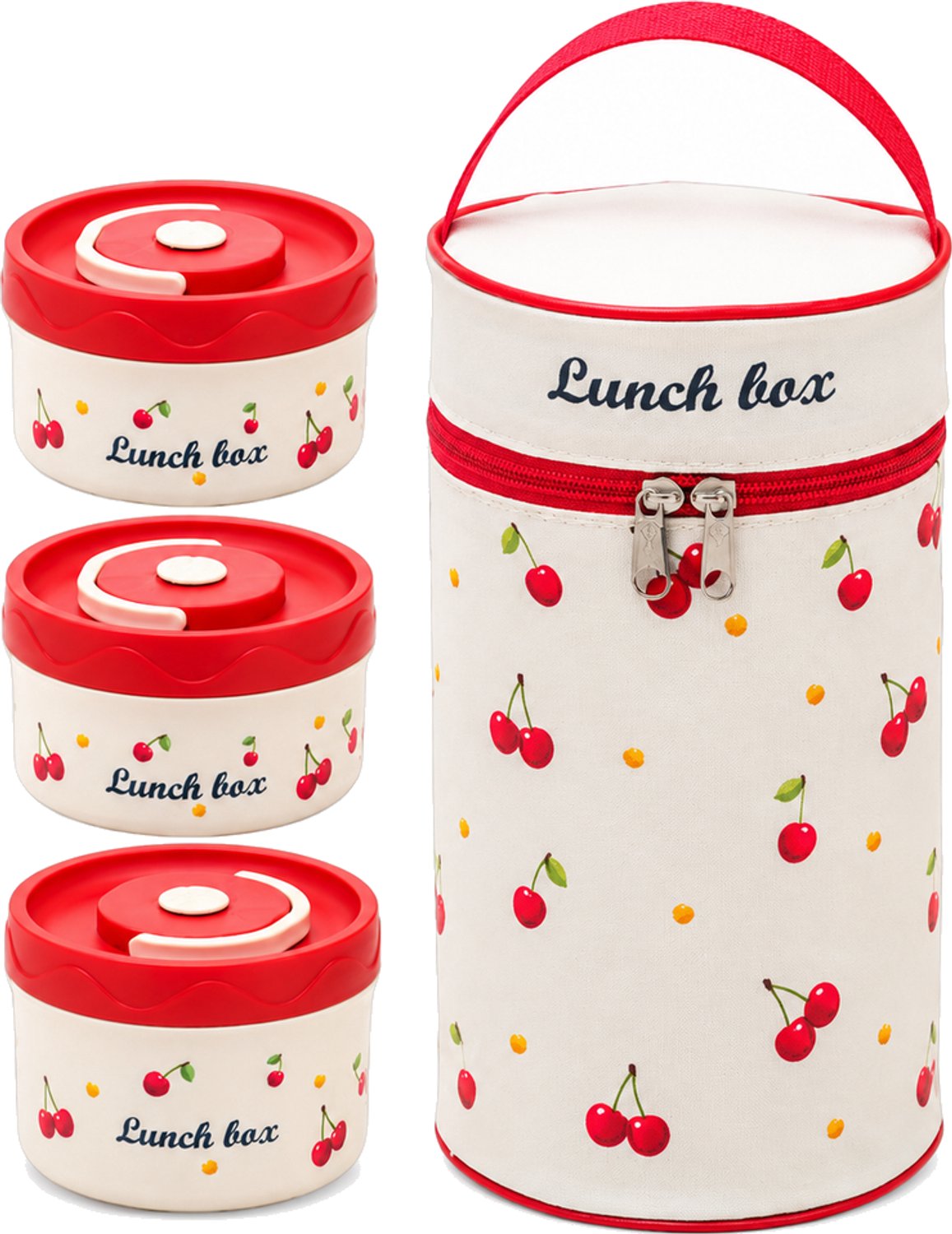 Broodtrommelset met drie lunchboxen van 316 roestvrij staal twee van 440 ml en één van 600 ml met geïsoleerde tas