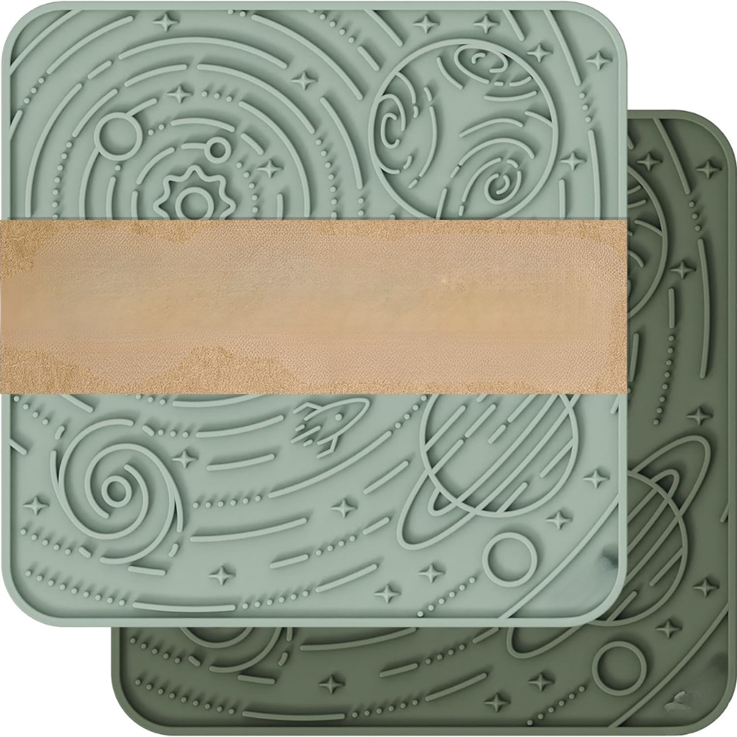 Levo® Likmat Hond - Slowfeeder Hond Met Verschillende Texturen - Voerbak voor Training - Set van 2 met Accessoires - Beige - 20cm x 20cm x 2cm