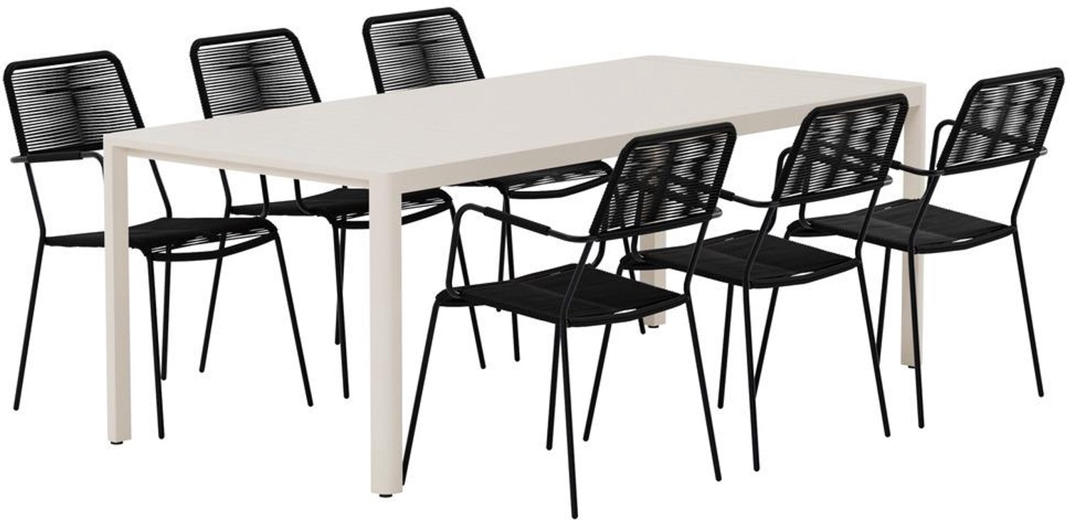 Svea Valarie rechthoekige tuintafel - beige + 6x Thelma eetkamerstoelen - zwart
