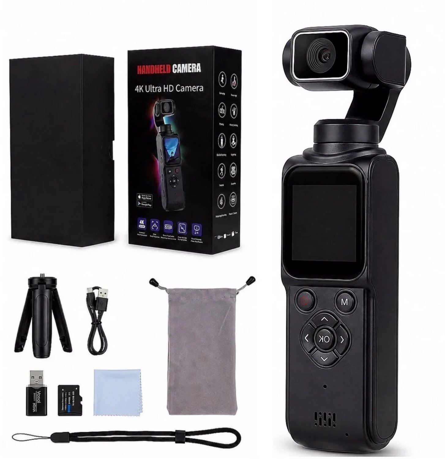 MEPA Pocket Camera 4K Ultra HD - Action Camera met 330° Draaibare Lens - Vlogcamera - 64MP - Gezichtstracking - WiFi - Touchscreen - 32GB SD-Kaart