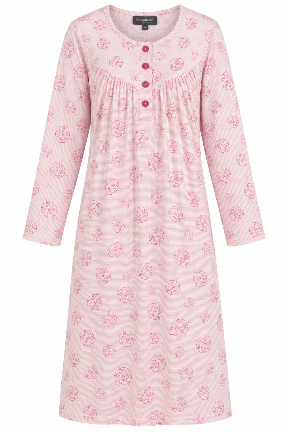 Cocodream - Klassiek nachthemd dames - Lange mouw - Roze Alloverprint - Lang model - Maat XXL