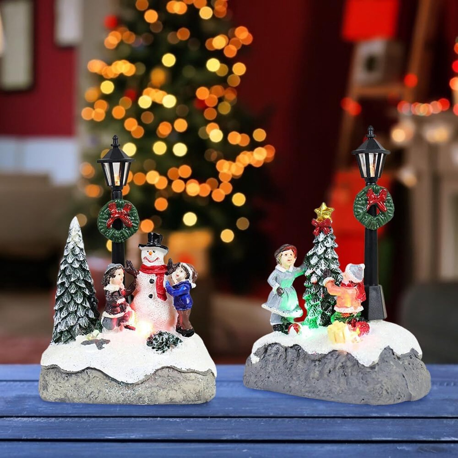 Kerstdorp met straatverlichting, led-verlichting, dorpshuizen, hars, op batterijen, kerstdorp, accessoires voor kerst, woondecoraties – foto 3