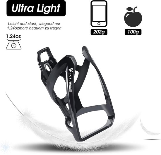 Fiets bidonhouder 13,2 x 7 x 7 cm - lichtgewicht PC - zwart — afbeelding 4