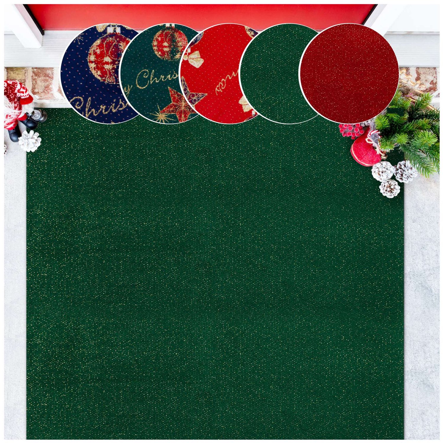 ANRO Effen Kerstloper Groen 100x450 cm - Glitter - Antislip