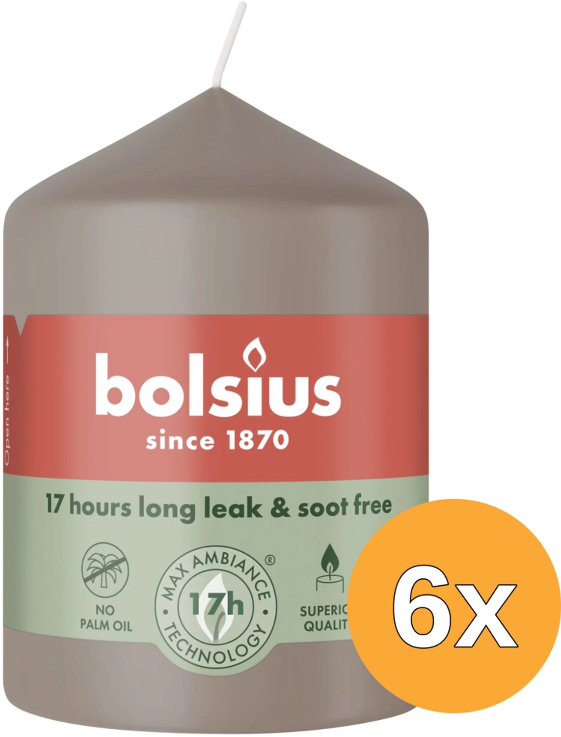 Bolsius 6x Bolsius Stompkaars 80/58 Light Taupe (1 stuk)