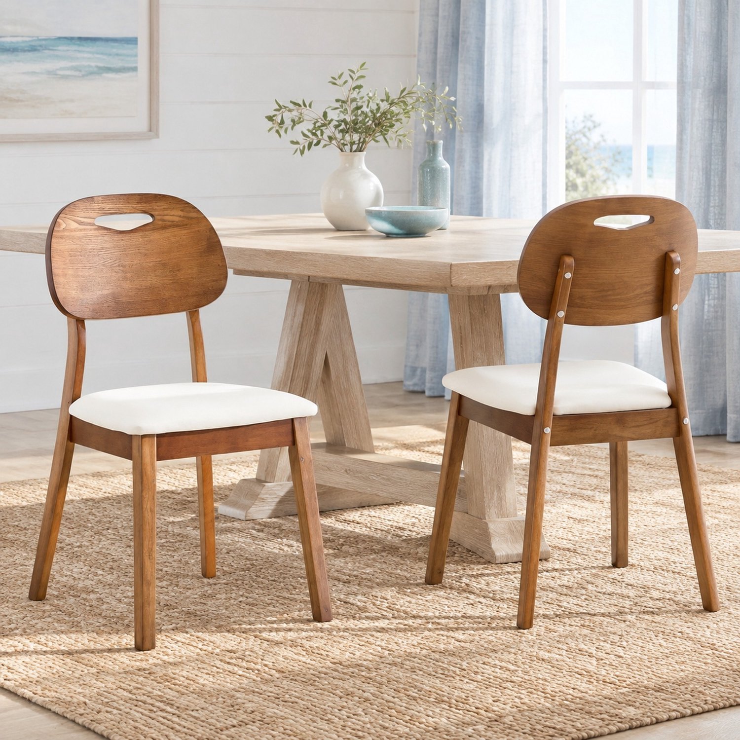 CHICFURN Eetkamerstoel - Gepolsterde zitting - Ovale rugleuning - Wit