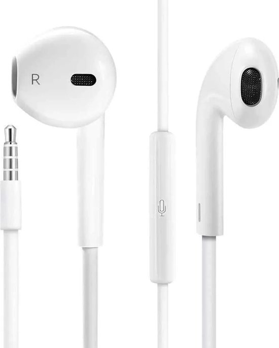Witte bedrade in-ear oordopjes met microfoon en 3.5mm jack.