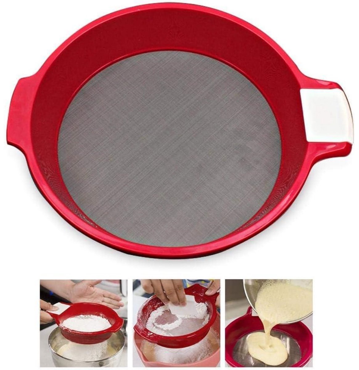 SSTRWGOOD Meelzeven - Fijne Zeef 60 Mesh - Roestvrij Stalen Zeef met Verwijderbare Schraper - Geschikt voor Meel, Suiker en Thee - Duurzaam RVS en ABS Materiaal - 21,5x21,5x5 cm