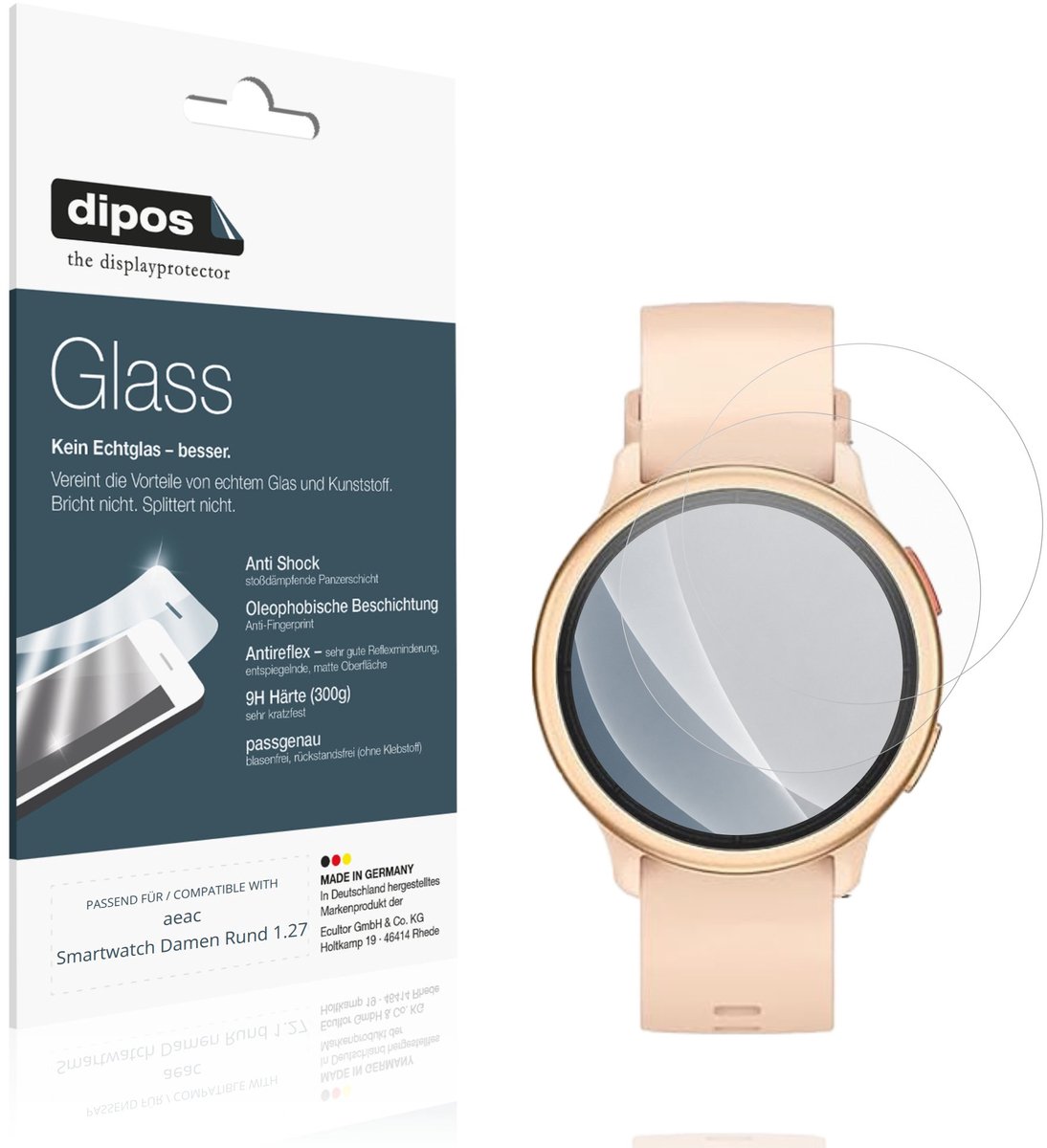 dipos – 2x Matte Pantserfolie geschikt voor aeac Smartwatch Damen Rund 1.27 | 9H Screenprotector