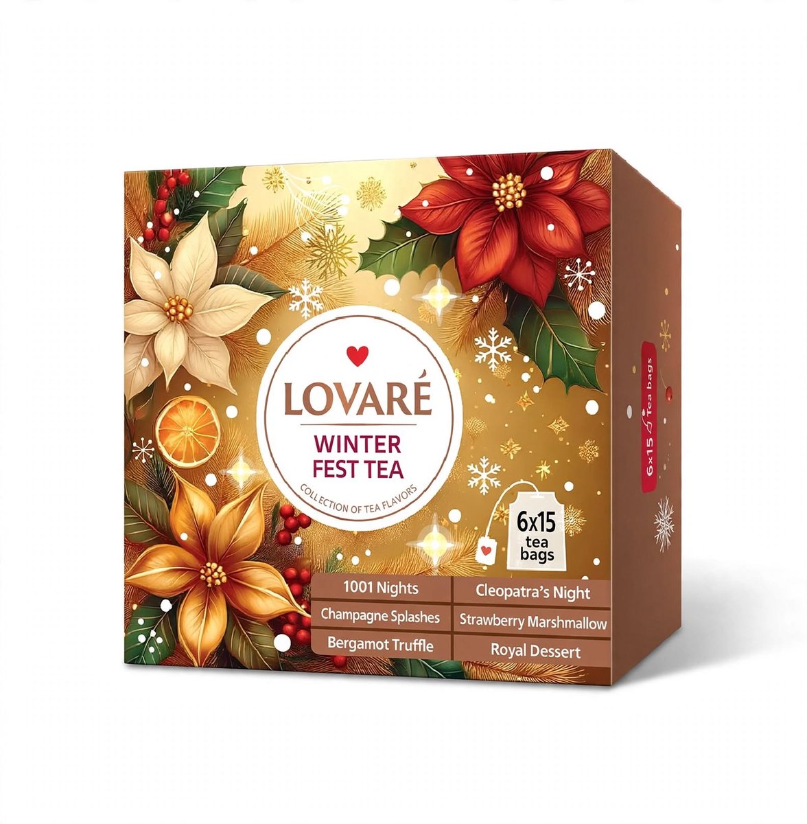 LOVARÉ Winter Fest Tea Set – 90 Theezakjes – 6 Smaken – 157,5 g – Luxe Kerstcadeau – Premium Thee Cadeauset