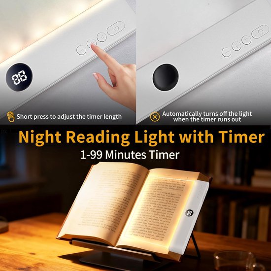 Leeslampje - Oplaadbaar LED Leeslampje met Clip - Verbeterd Plat Nachtlampje - met 3 Kleuren - Antireflecterend Intelligent Ontwerp - boekenlegger Boeklamp - leeslampje voor in bed - leeslampje voor boek oplaadbaar usb - Wit — afbeelding 3