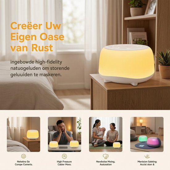 White Noise Machine - Witte Ruis Apparaat met 34 Slaapgeluiden - Slaaphulp voor Baby's en Volwassenen - Nachtlampje met 7 Kleuren - Draadloos & Oplaadbaar - Timerfunctie - Draagbare Slaapmachine - Wit — afbeelding 5