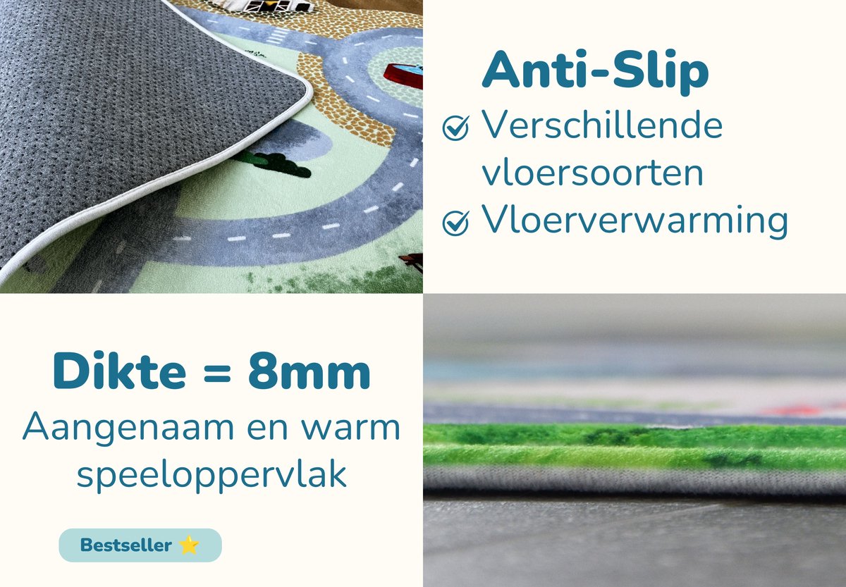 Mats & Joy® Village Auto Speelmat 130x180cm - Fluweelzacht - Anti-slip - Wasbaar - Groot Auto Speeltapijt Kinderen - Speelkleed Baby - Autokleed – foto 7