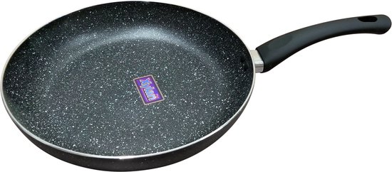 Zwarte koekenpan met spikkelpatroon en een black handvat. De pan heeft een 'Xylan' logo.