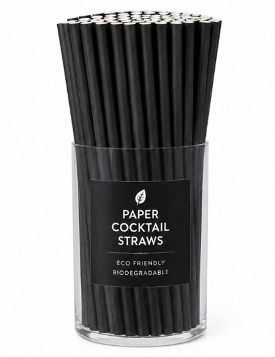 20 stuks Papieren Rietjes 14,5 cm Cocktailrietjes , biologisch afbreekbaar, herbruikbaar, cocktail rietjes, Zwart papier, geschikt voor feestjes