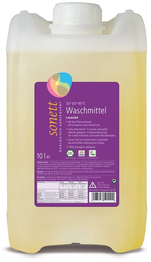 Sonett Vloeibaar Wasmiddel Lavendel Zonder Enzymen Voor Gekleurde & Witte Was 10 Vloeistof