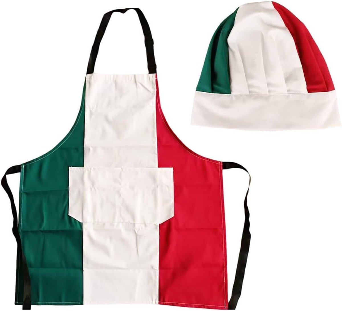 Set Kookkostuum met Italiaanse Vlag, Gepersonaliseerde Schort en Chefsmuts, Ideaal voor Koken en BBQ, Geschikt voor Mannen en Vrouwen