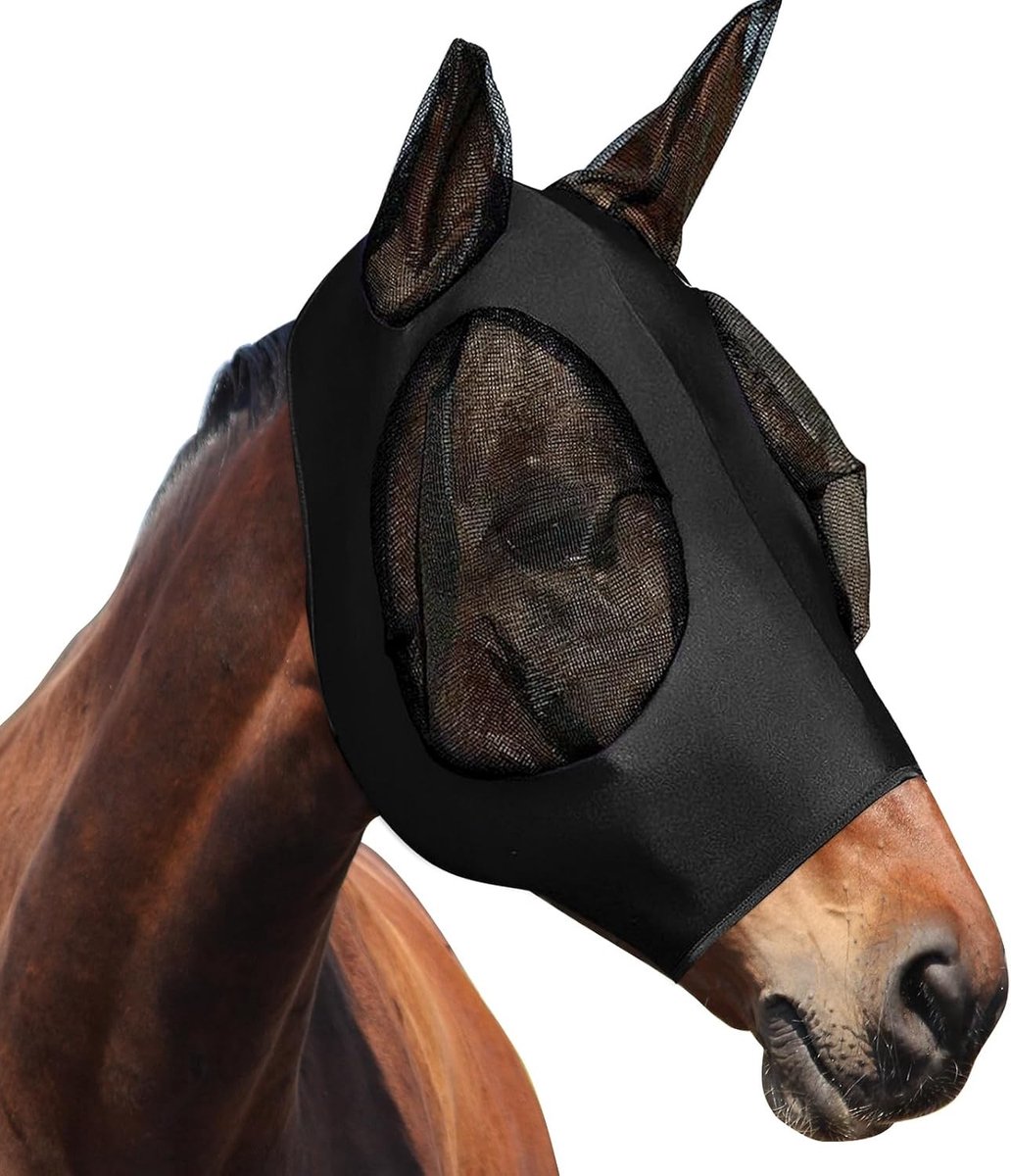 Vliegendeken voor Paarden, Elastische Vliegbescherming met UV-bescherming, Zwart, Ideaal voor Buitenactiviteiten en Comfortabel Gebruik