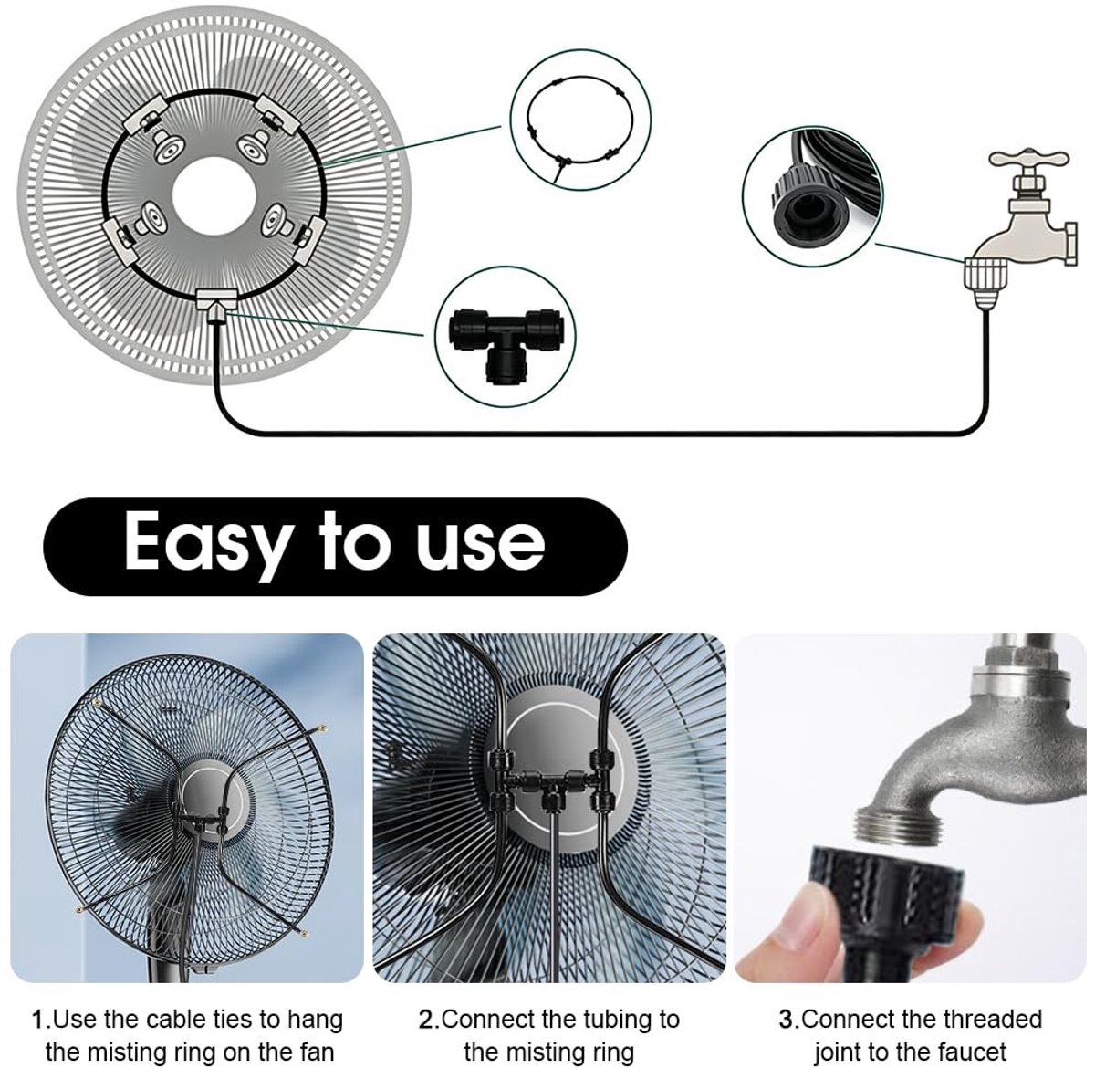 Koel Spray Nozzle voor Buiten, Vernevelingssysteem met 3 m Slang en 5 Rotating Nozzles, Ideaal voor Tuin, Barbecue en Zwembadgebruik