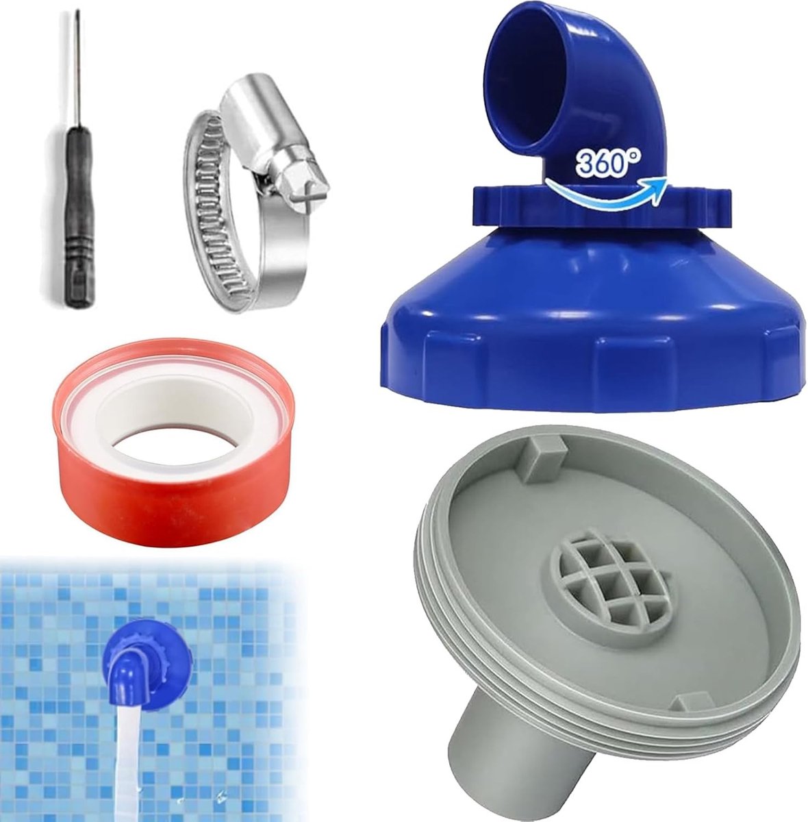 360° Draaibare Zwembadmondstuk, Zwembad Sprinkler Set, Jetmondstuk voor Zwembaden en Vijvers, Inlaat- en Uitlaatverbinding voor Thermale Baden en Vissen 32 mm