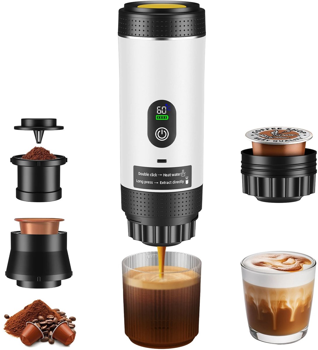 Nyoz 3 in 1 draagbare espressomachine - Koffiezetapparaat - Koffieapparaat - 20 bar - 7500 mAh - USB-C - Nespresso en Dolce Gusto