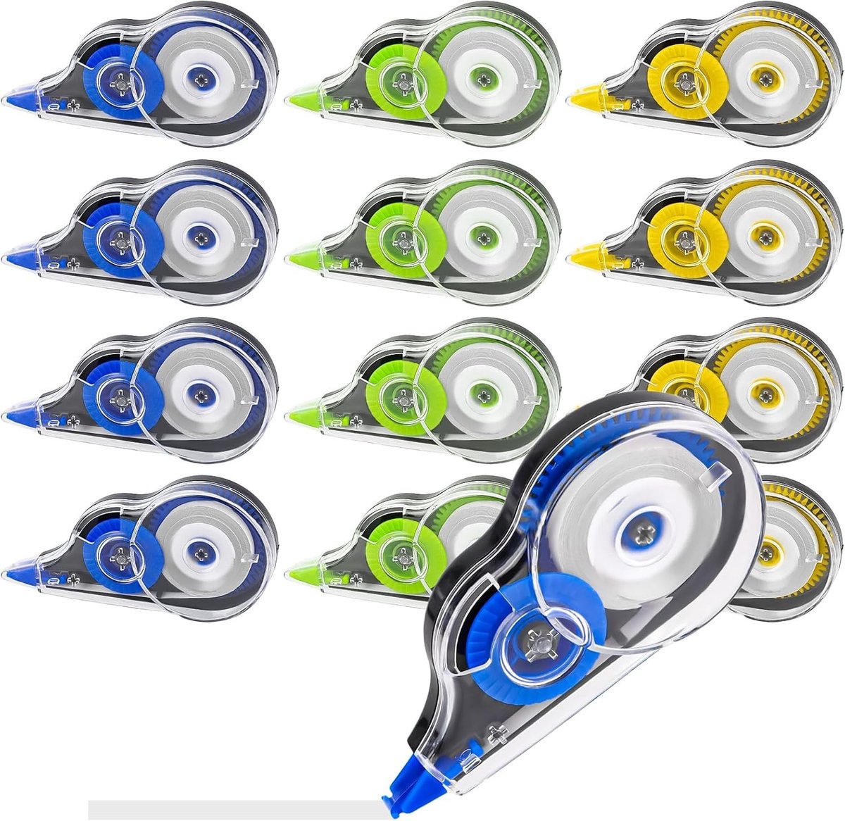 Set van 12 Correctierollers, 12 m x 5 mm, Mini Correctietape met Beschermkap, Ideaal voor Studenten en Kantoorwerkers, Schoolbenodigdheden en Kantooraccessoires