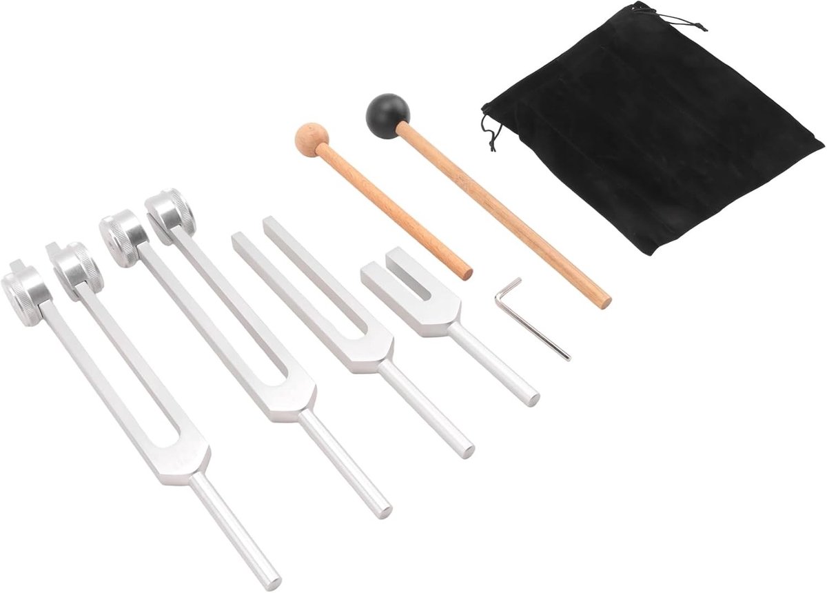 Set van 4 Stemvorken voor Chakra Healing, Geluidstherapie en Stressverlichting - 128 Hz, 136.1 Hz, 528 Hz, 4096 Hz