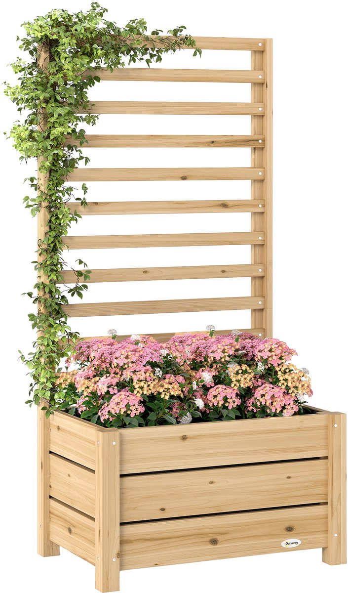 Hoogbed met klimrek bloembak - 60x39x120cm - natuurhout