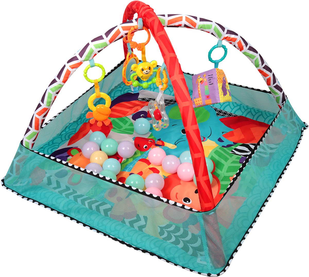 PIPIPOXER Babygym - Speelkleed Baby - Speelmat - Inclusief Speelmat & 18 Speelballen Dierenhangers - Vanaf 0 Maanden - blauw