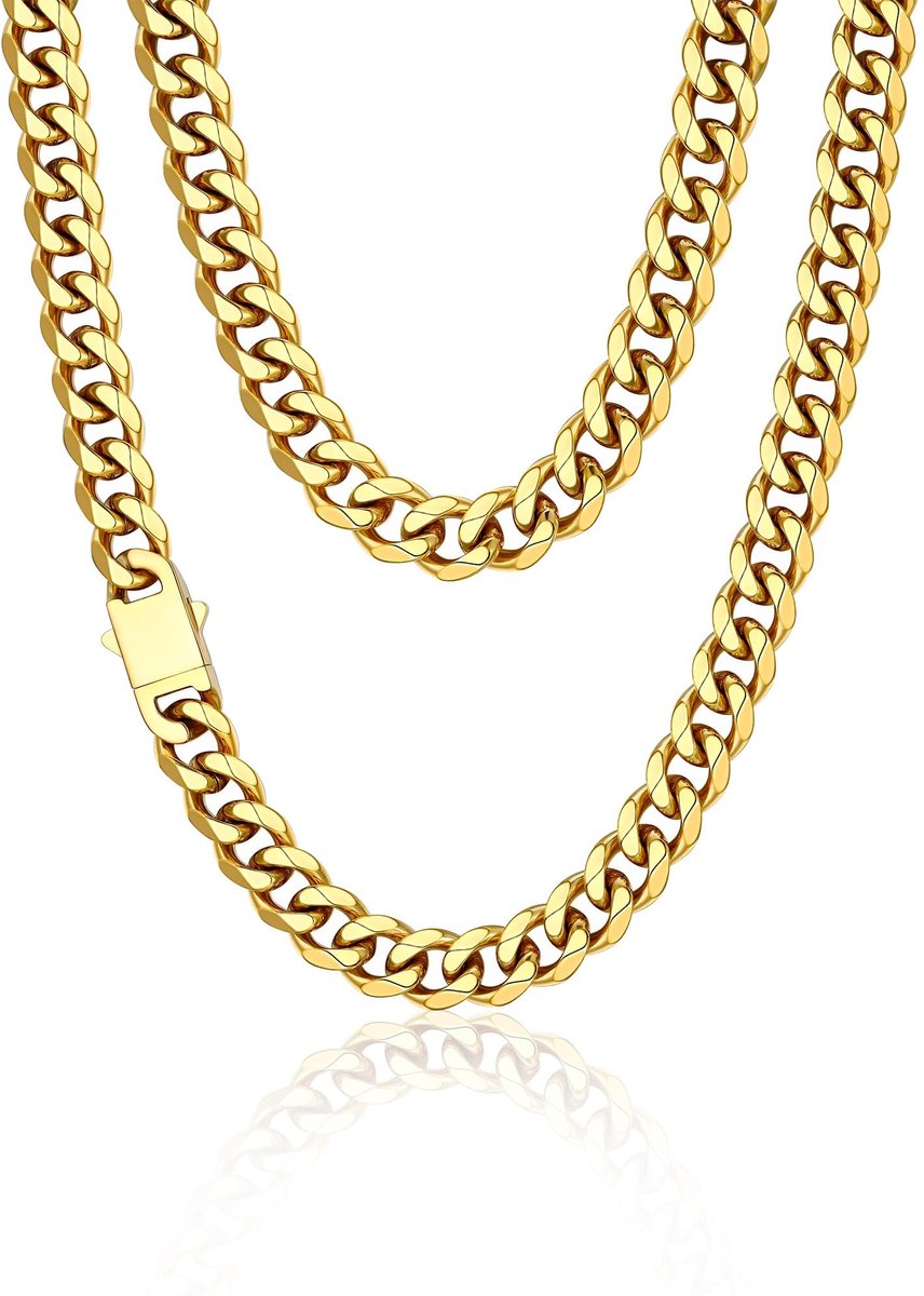 Elzusha - Stalen Gouden Heren Halsketting - 12mm Breed, 51cm Lang