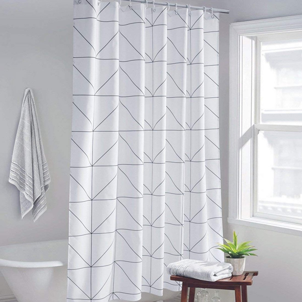 Elzusha - Waterdichte Douchestang met Ringen - Geometrisch Patroon 180 x 200 cm