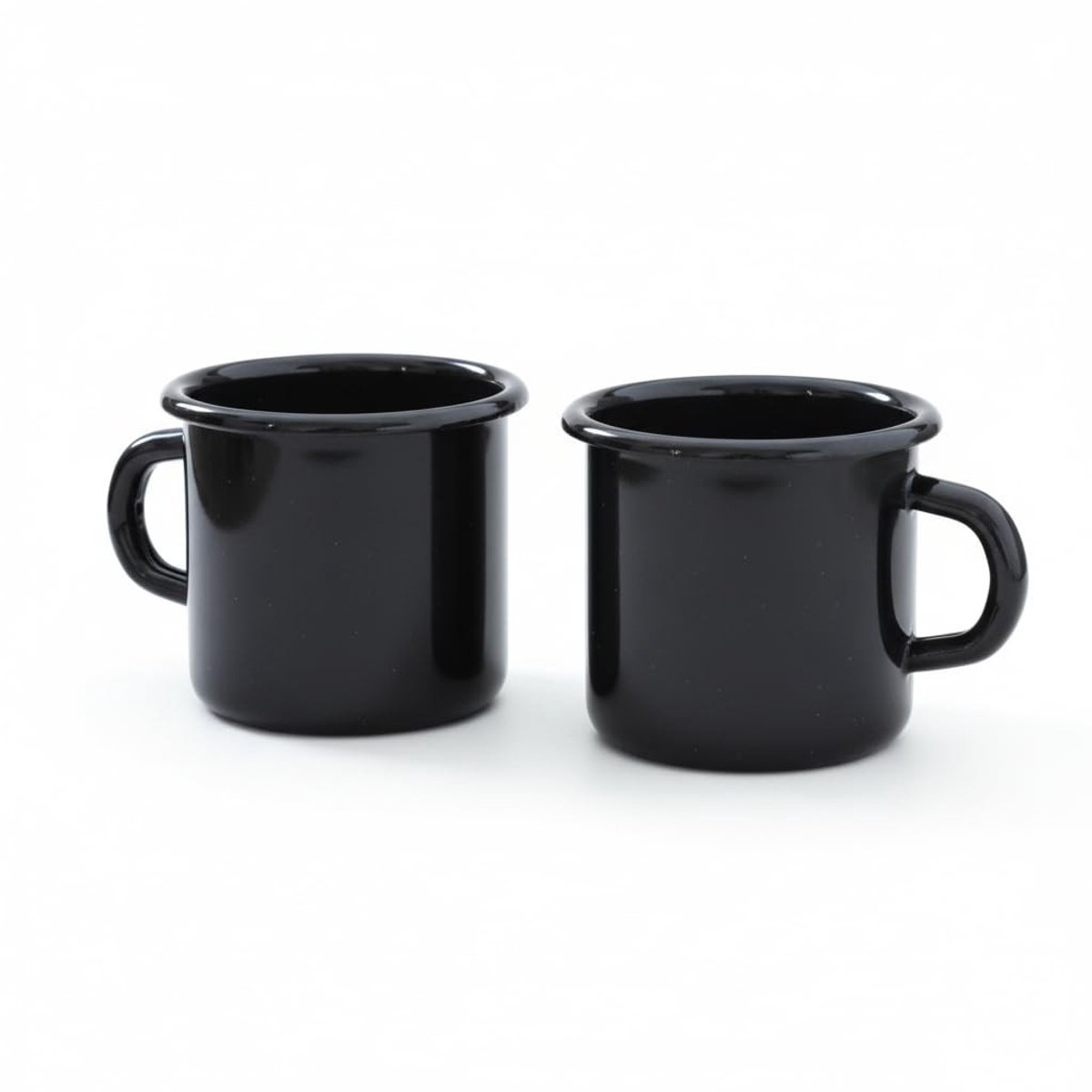 Elzusha - Set van 2 Enameled Metal Cups 400 ml Zwart